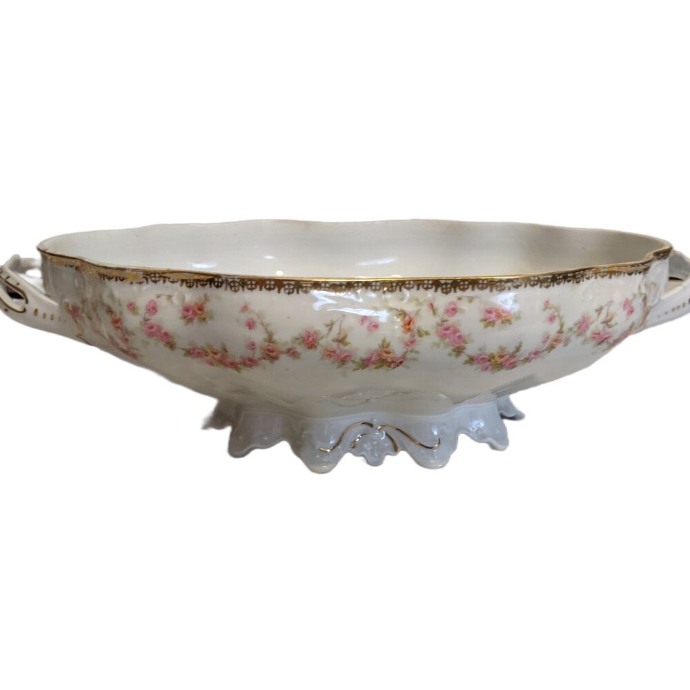 Antique MZ Austria 14" White w Roses Footed Serving Dish Platter 1884-1909
